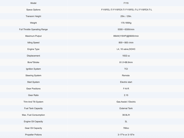 PARSUN 115 HP MARŞLI R/C DIŞTAN TAKMA MOTOR